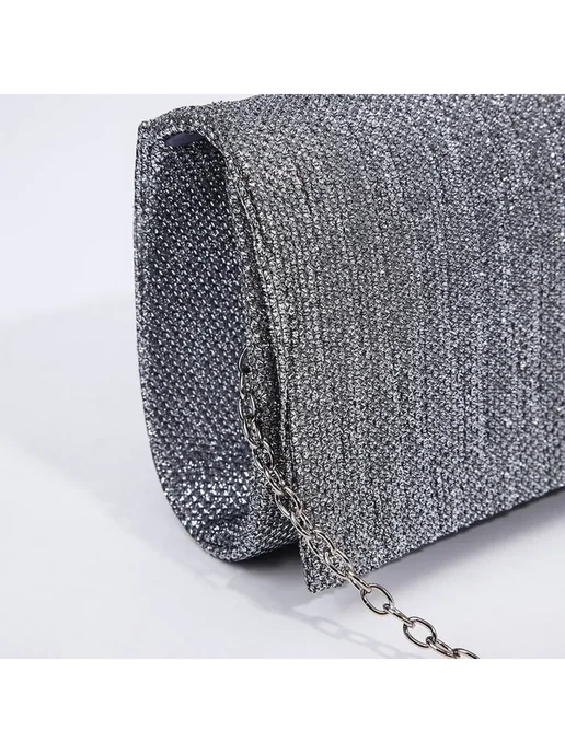 Клатч женский 20×9×5 см, текстиль, серебристый, цепочка, 20x9x5 см