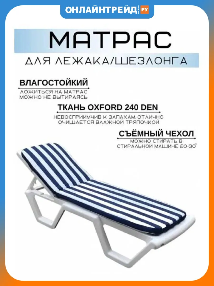 Матрас для шезлонга бело-синий