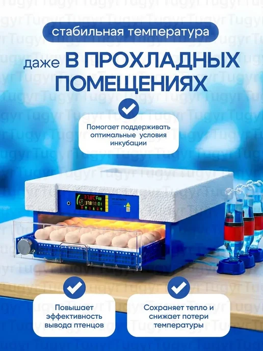Инкубатор на 64 яйца с автоповоротом и выдвижнимы лотками, синий, фото 4