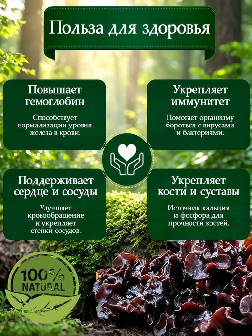Грибы сушеные древесные Муэр, 100гр. 5шт, 100 г, 5 шт, фото 2