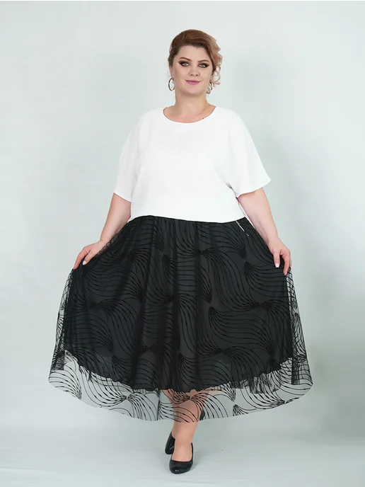 Anfisa big size Юбка расклешенная черная больших размеров, черный, фото 3