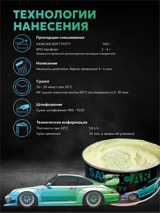 Save Car Шпатлевка автомобильная среднезернистая SOFT PUTTY, желтый, фото 3