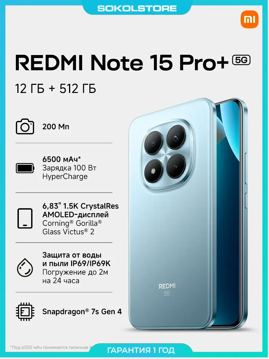 Xiaomi Смартфон Redmi Note 15 Pro+ 5G 12+512GB Glacier Blue