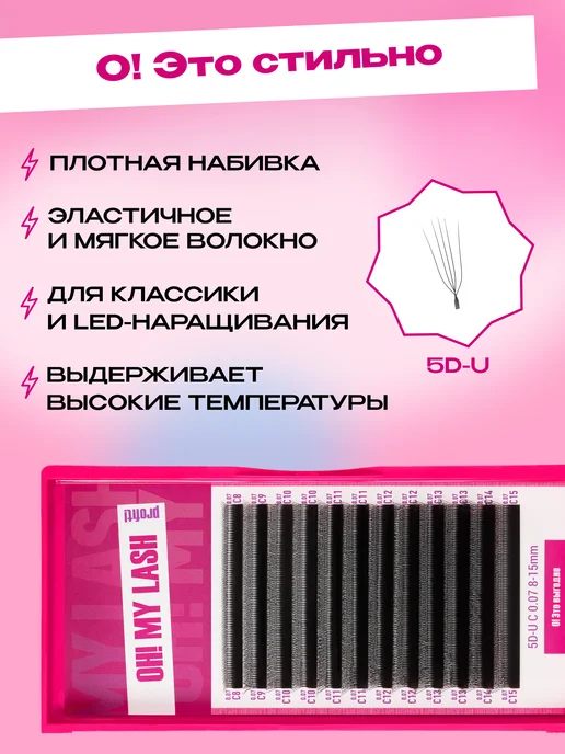 OH! MY LASH Готовые пучки 5D U ресницы для наращивания C 0.07 7-12мм, C 7-12мм, фото 5