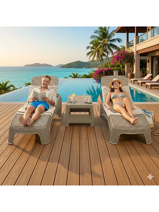 Keter Комплект из двух шезлонгов Атлантик и столика Holliday, коричневый