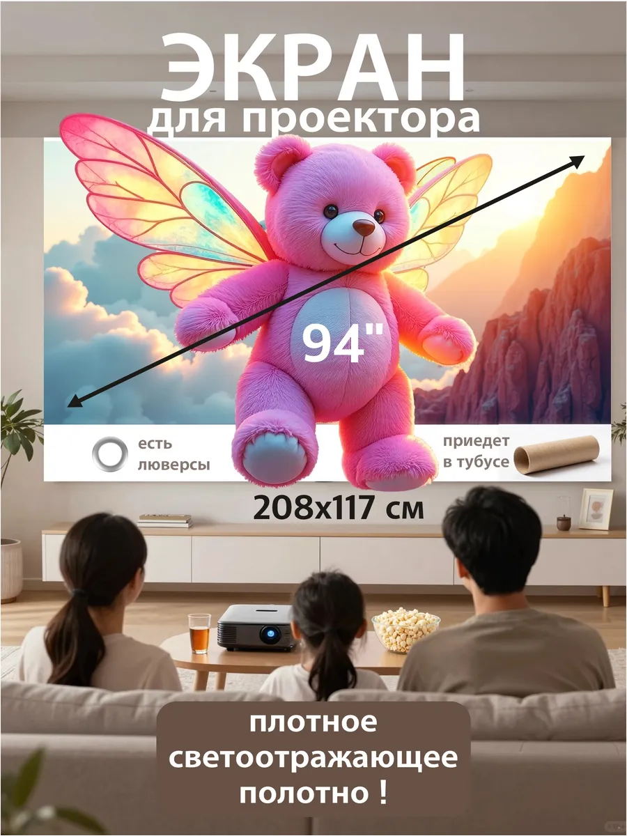 Экран для проектора на стену 208х117 см 94 дюйма