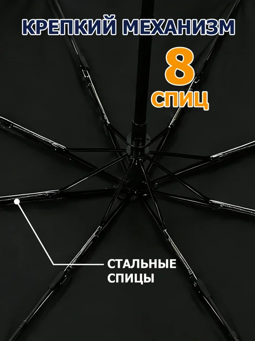 Зонт черный автомат антиветер, черный, фото 7
