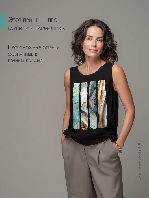ONTREND Топ под пиджак с рисунком хлопковый, черный, фото 3
