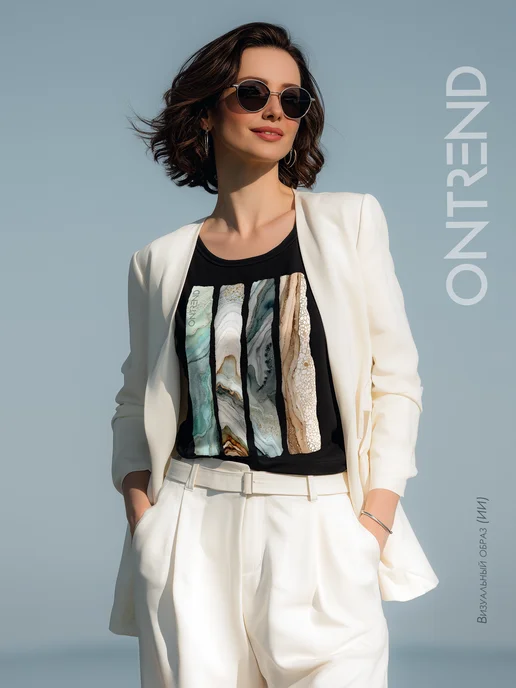 ONTREND Топ под пиджак с рисунком хлопковый, черный, фото 6