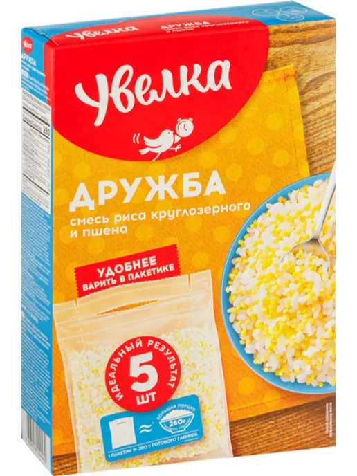 Увелка Смесь круп Дружба рис и пшено, 5шт, 400г, 5 шт, 400 г