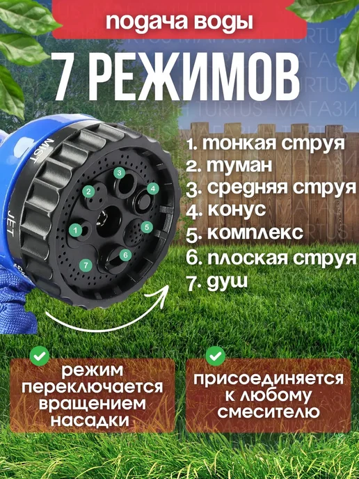 Turtus Шланг поливочный растягивающийся садовый, синий, фото 3