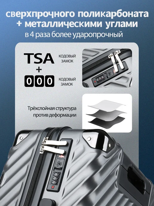 Поликарбонатный чемодан M 65л, TSA-замок,USB-порт, 65 л, фото 5