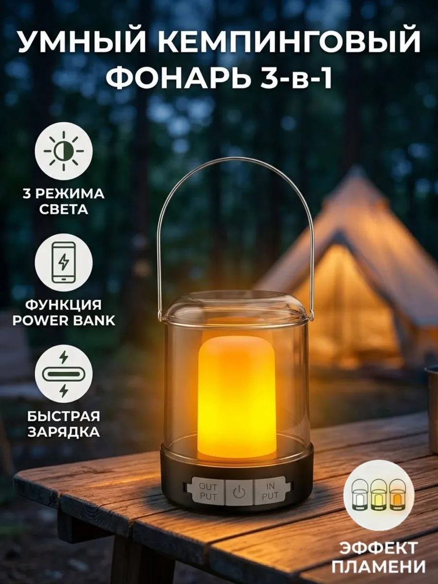 Фонарь для кемпинга аккумуляторная лампа 3 в 1