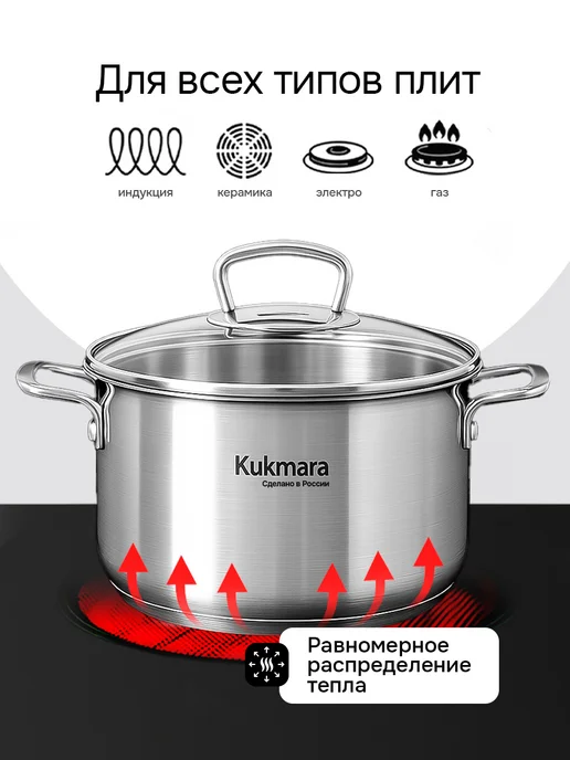 KUKMARA Набор посуды для приготовления кастрюли с крышками Кукмара, серый, фото 2