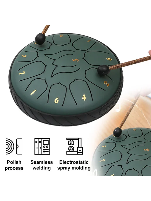 Стальной Handpan 6 дюймов 11 нот, серебро, для музыки, зеленый, фото 2