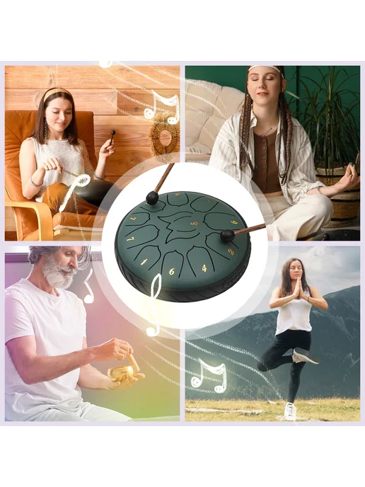 Стальной Handpan 6 дюймов 11 нот, серебро, для музыки, зеленый, фото 3