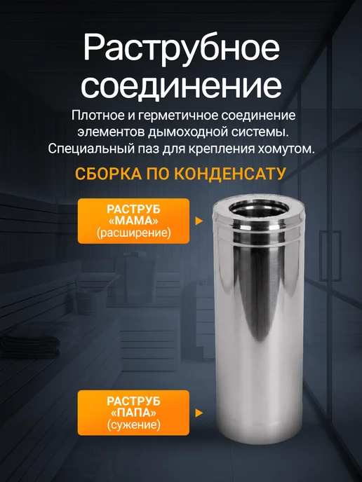 Сталь-Мастер Сэндвич труба для дымохода 115 200 1м СУПЕРВУЛ, 1м, фото 6