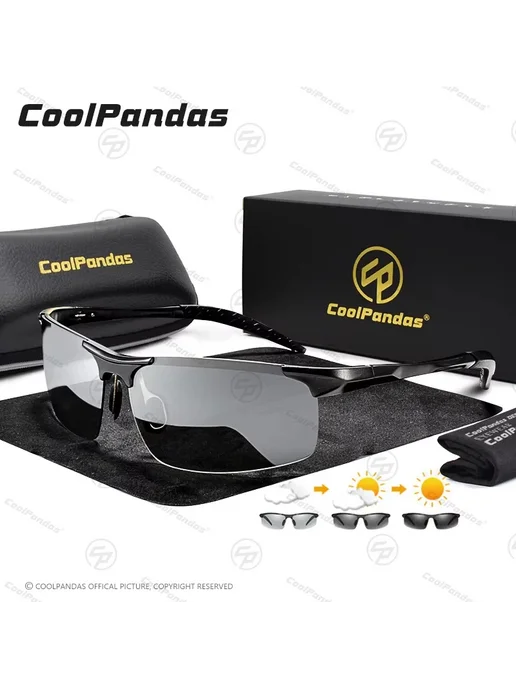 COOLPANDAS Солнцезащитные очки мужские, серебряный каркас, серебристый, фото 2