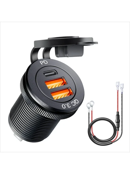 Fiuzd Автомобильный USB разъем 60W QC 3.0, 12V 24V, 3QCOR, 60 Вт, фото 3