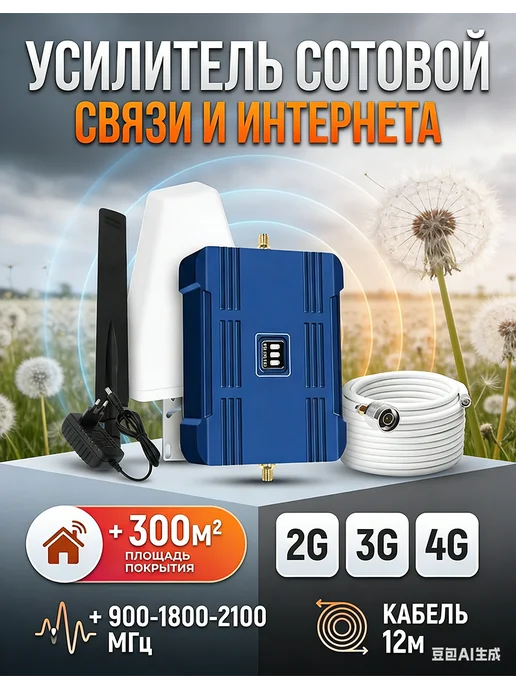 Усилитель сотовой связи и интернета LTE 900-1800-2100 МГц, серый