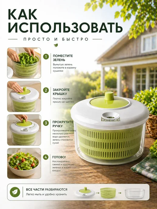 сушилка для овощей ручная механическая, зеленый, фото 6