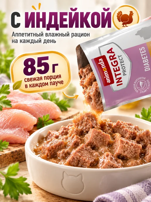 Animonda Влажный корм для кошек при диабете с индейкой 24 шт по 85 г, 24 шт, 85 г, фото 4
