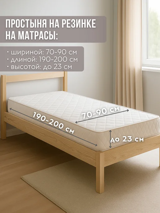 Eppel Store Простыня односпальная на резинке 90х200, бязь 100% хлопок, 90x200, фото 7