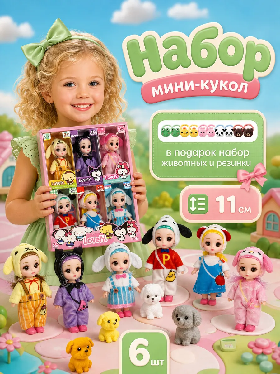 Набор мини куклы пупсы для девочек 6 штук