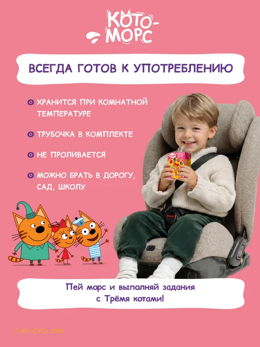 Вообразилия Три кота Детский ягодный натуральный морс 200 мл 27 шт, 200 мл, 27 шт, фото 5