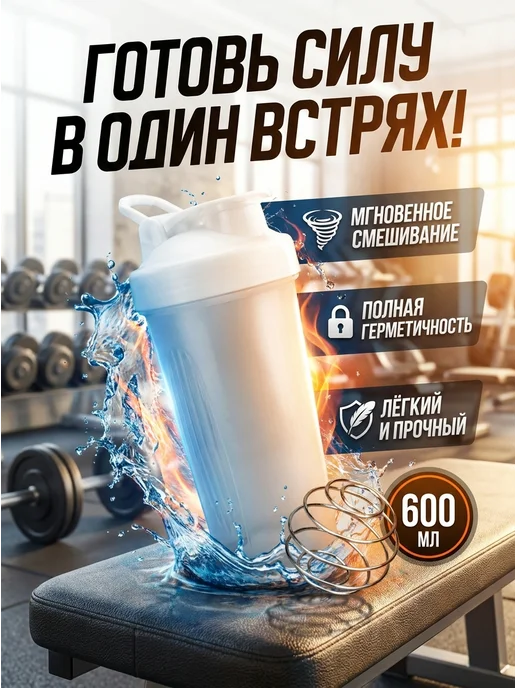 Hawk Sport Шейкер для протеина и фитнес коктейлей 600 мл, 600 мл, фото 2