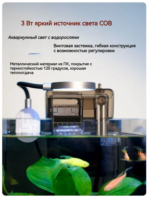 Мини-аквариум настольный 15х15х20 см с фильтром и светом, 15x15x20 см, фото 4