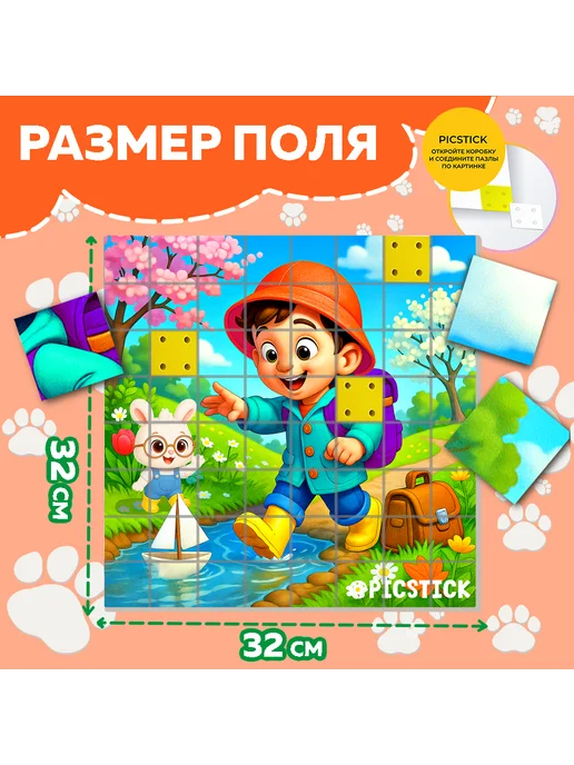 PICSTICK Пазл для детей Весна 64эл. 32*32см, 32x32 см, фото 4