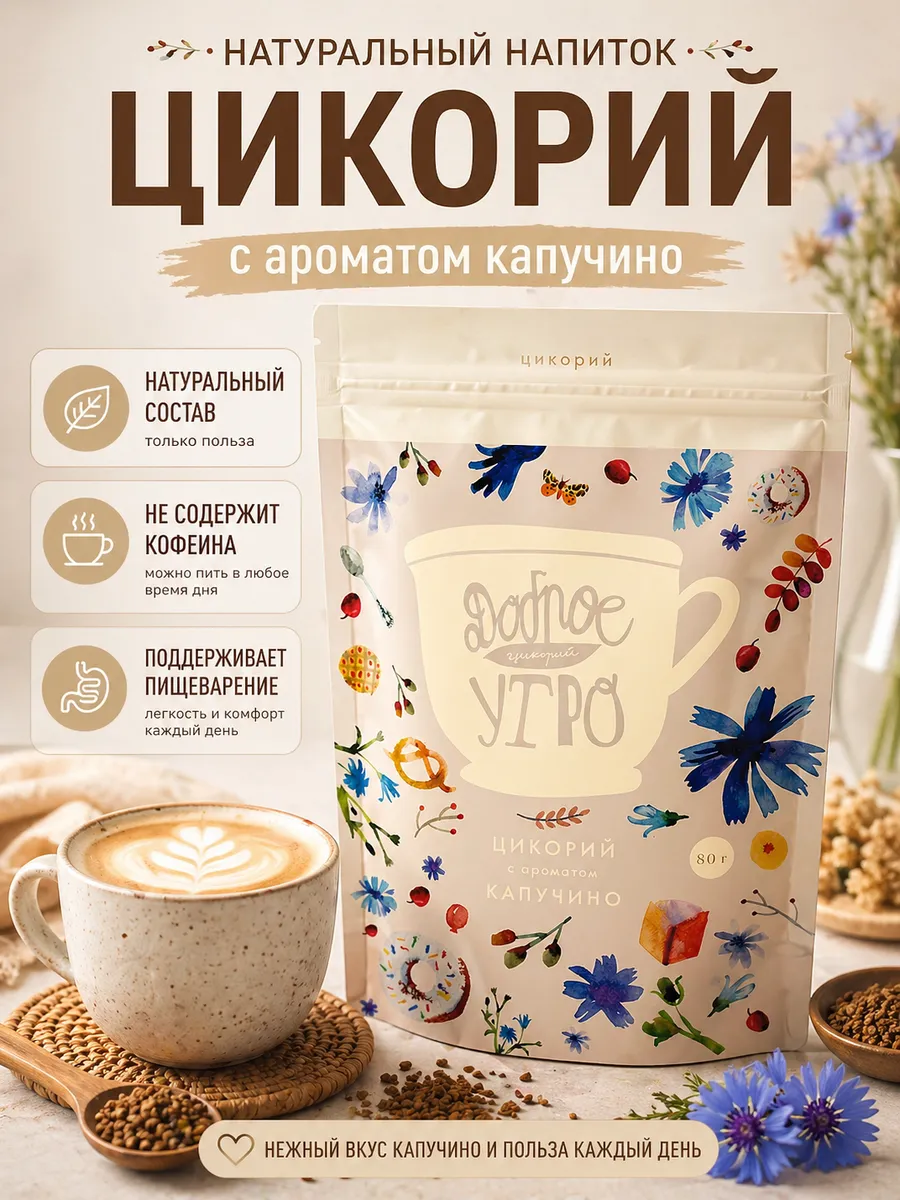 Цикорий растворимый «Доброе утро» с ароматом капучино, 80г