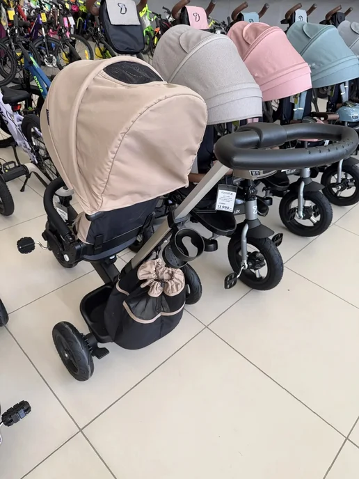 Luxmom Велосипед трехколесный детский с ручкой мод.3001 трансформер, бежевый, фото 6