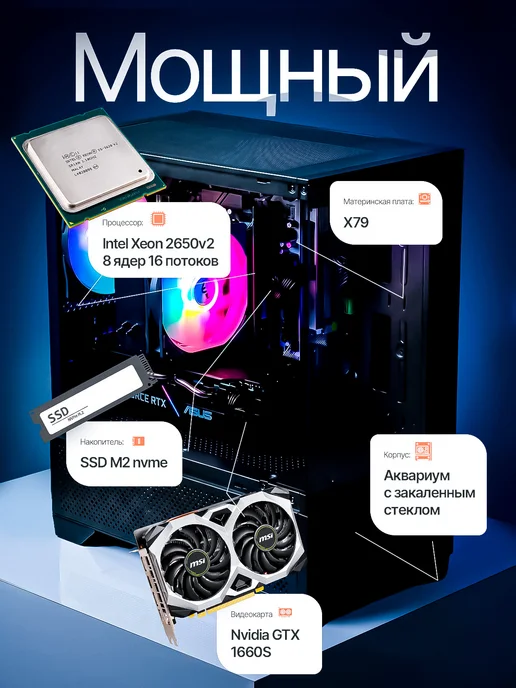 CompiQ Игровой компьютер Core i7 GTX 1660 SUPER 16 ГБ SSD 512 Гб, 16 ГБ, 512 ГБ, фото 2