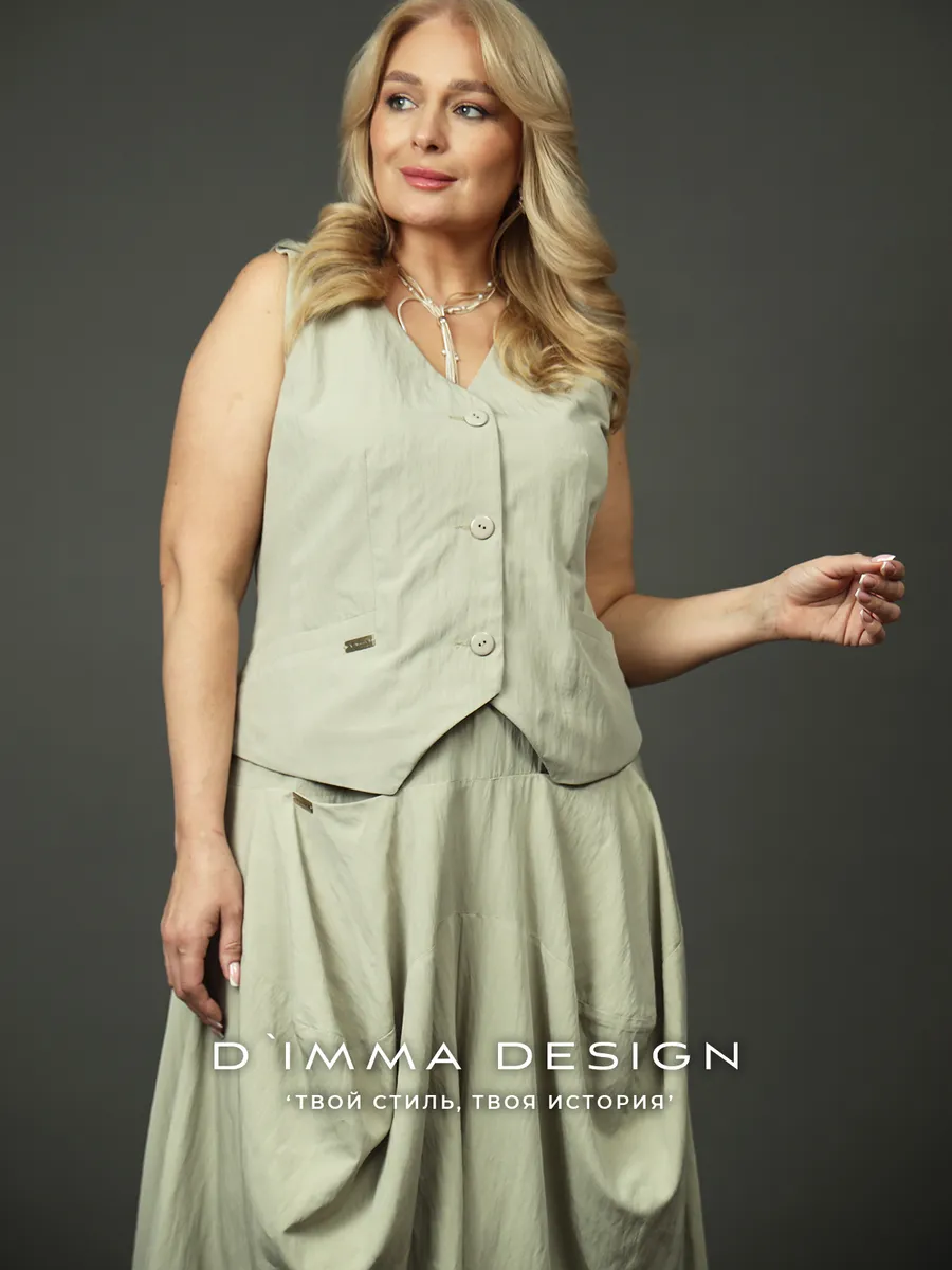 Жилетка укороченная костюмная на лето D`imma. Цвет светло-оливковый, пыльно-оливковый, оливково-серый, оливковый.