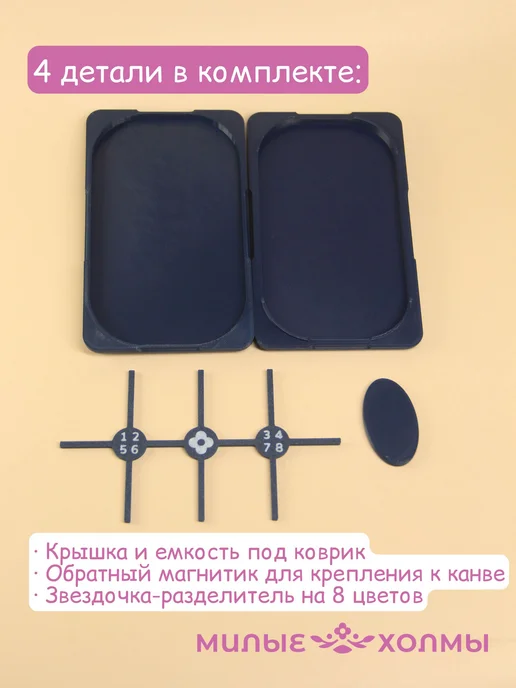 Органайзер для бисера с липким ковриком 8 цветов белый, синий, фото 3
