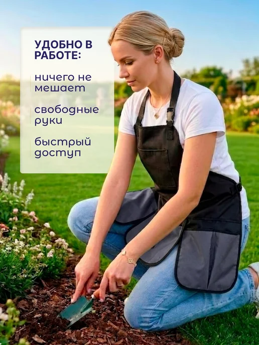 Фартук для садовых работ с карманами, влагостойкий, черный, фото 2