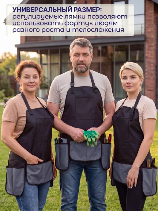 Фартук для садовых работ с карманами, влагостойкий, черный, фото 6