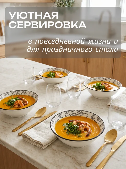 Elrington Тарелки глубокие для супа и салата набор 4 штуки 600 мл, 680 мл, фото 8