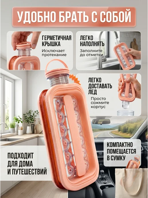 АЗА30 Форма для льда в виде бутылки с крышкой, оранжевый, фото 2