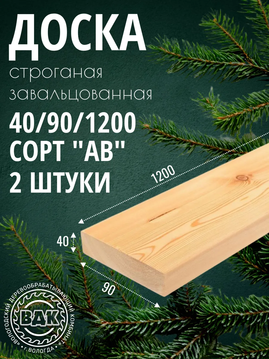 Доска строганая завальцованная 40х90х1200мм, хвоя, АВ, 2 шт.