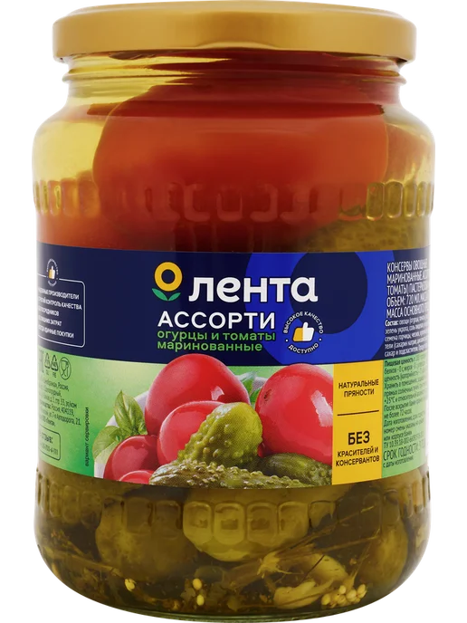 Ассорти маринованное ЛЕНТА Огурцы и томаты, 720мл, 720 мл, фото 2