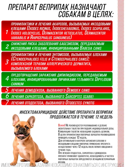ВЕПРИПАК Таблетки от блох и клещей для собак весом 20-40 кг, 1000 мг, 1020 кг, фото 5