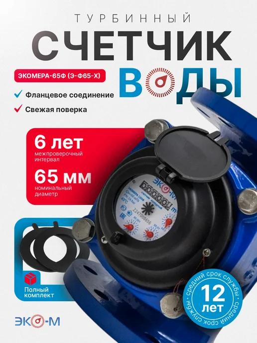 ЭКОМЕРА Счетчик воды холодный фланцевый ЭКОМЕРА-65Ф ДУ 65 мм, синий