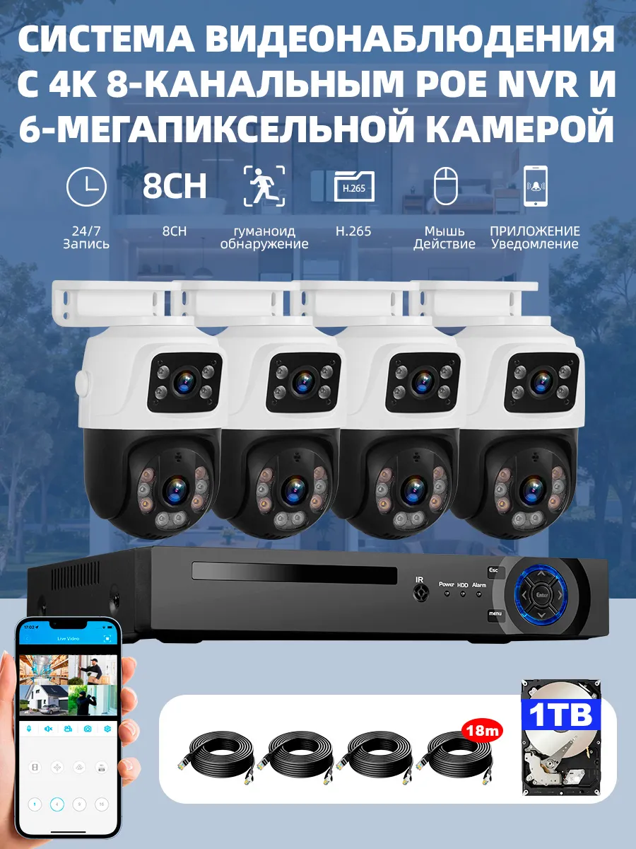 Система видеонаблюдения с питанием по технологии POE +1 ТБ