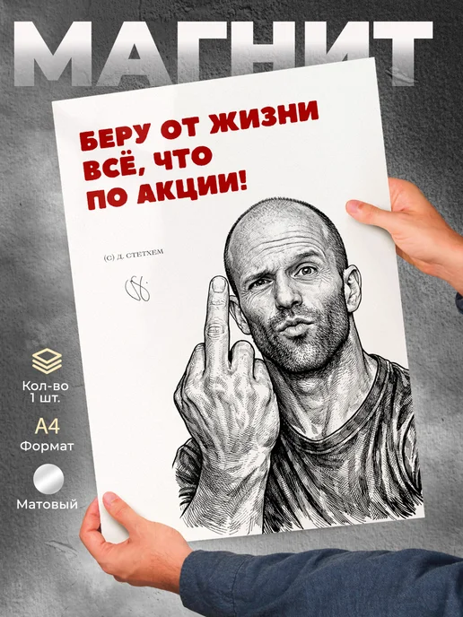 Розовый Гусь Магнит Джейсон Стетхем цитаты А4, розовый