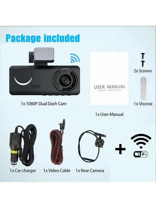 WiFi 1080P видеорегистратор с тройной камерой, парковка, HD, вариант, фото 3