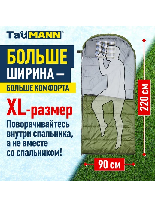 TauMann Спальный мешок-одеяло с капюшоном -23С Ranger, молния справа, серый, фото 2
