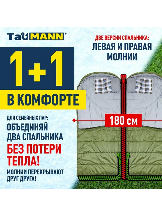 TauMann Спальный мешок-одеяло с капюшоном -23С Ranger, молния справа, серый, фото 4